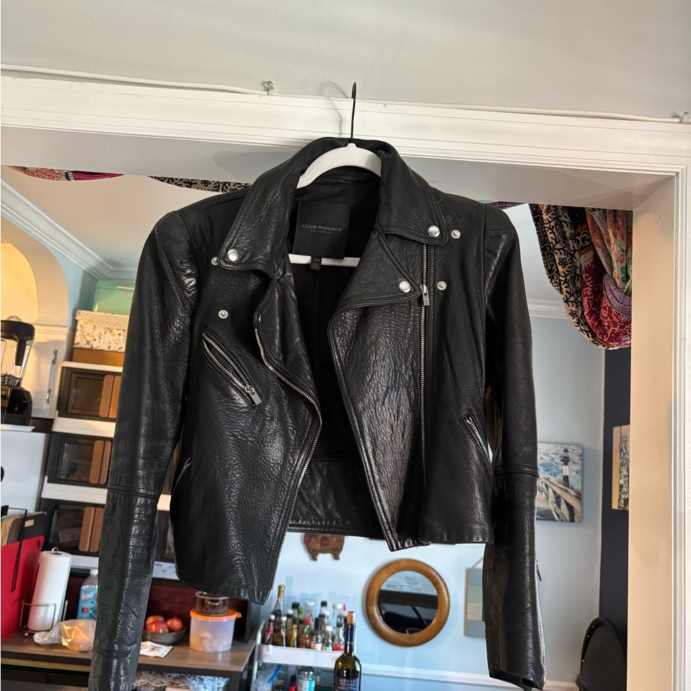Club Monaco Black Leather Moto Jacket